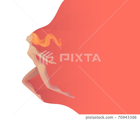 Template with illustration of a flying free woman in modern style. Elegant textural stylization of the girl. Vector element Template with illustration of a flying free woman in modern style. Elegant textural stylization of the girl. Vector element 70943386