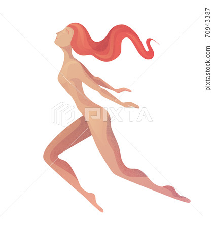 Illustration of a flying free woman in modern style. Elegant textural stylization of the girl. 70943387