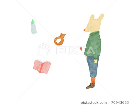 A stylish illustration of a pregnant fox surrounded by baby items. A stylish illustration of a pregnant fox surrounded by baby items. 70943663