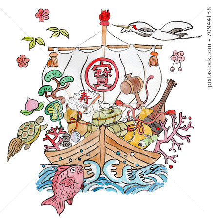 Watercolor illustration of treasure on a treasure ship Watercolor illustration of treasure on a treasure ship 70944138