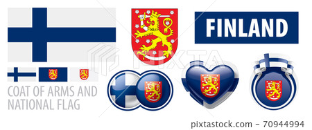Vector set of the coat of arms and national flag of Finland Vector set of the coat of arms and national flag of Finland 70944994