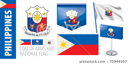 Vector set of the coat of arms and national flag of Philippines 70944997