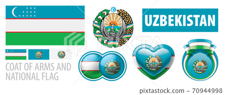 Vector set of the coat of arms and national flag of Uzbekistan Vector set of the coat of arms and national flag of Uzbekistan 70944998