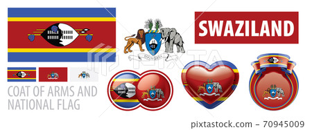 Vector set of the coat of arms and national flag of Swaziland Vector set of the coat of arms and national flag of Swaziland 70945009