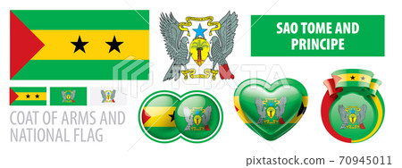 Vector set of the coat of arms and national flag of Sao Tome and Principe Vector set of the coat of arms and national flag of Sao Tome and Principe 70945011