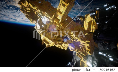 Alien Spaceship Armada Nearing Earth Stock Illustration