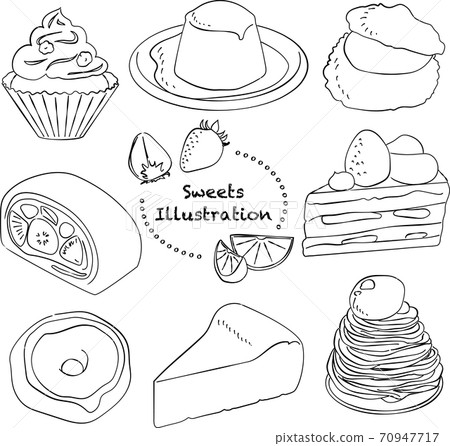 Sweets cake treat pen drawing handwritten 70947717