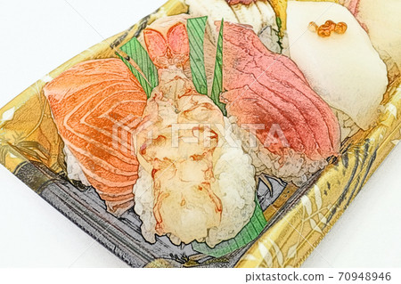 "Nigiri sushi platter pack" for lunch takeout Colored pencil drawing style 70948946
