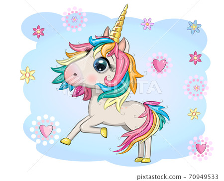 Magic cute unicorn, stars, clouds and moon poster, greeting card Magic cute unicorn, stars, clouds and moon poster, greeting card 70949533