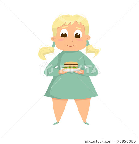 Overweight Chubby Girl Eating Burger, Cheerful... - Stock Illustration  [70950099] - PIXTA