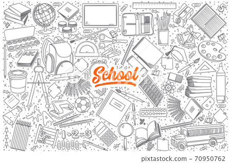 School doodle set with orange lettering 70950762