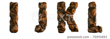 Set of rocky letters I, J, K, L. Font of stone on white background. 3d 70950891