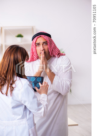 Young arab businessman visiting caucasian female doctor 70951105