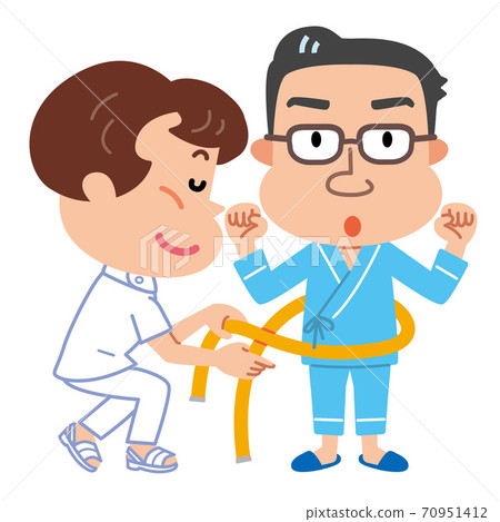 Health check, abdominal circumference measurement, metabolic syndrome check, middle-aged man, illustration Health check, abdominal circumference measurement, metabolic syndrome check, middle-aged man, illustration 70951412