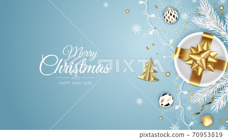 Merry Christmas and Happy New Year. Xmas background with xmas tree, Snowflakes, star and balls design. Merry Christmas and Happy New Year. Xmas background with xmas tree, Snowflakes, star and balls design. 70953819