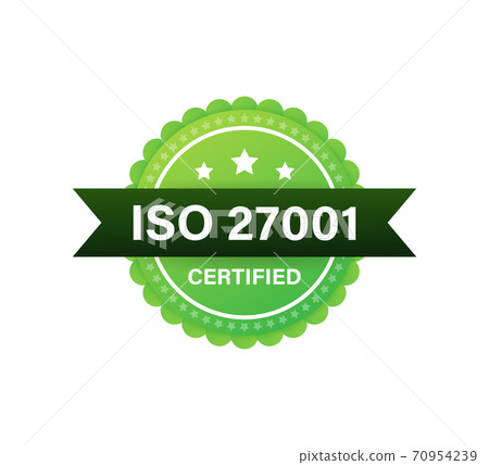ISO 27001 Certified badge, icon. Certification stamp. Flat design. Vector illustration. 70954239