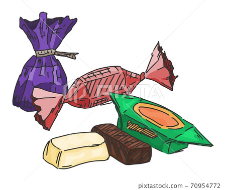 chocolate candy and fondant sketch doodle on white chocolate candy and fondant sketch doodle on white 70954772