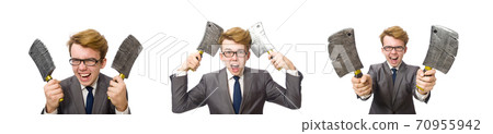 Young businessman with weapon isolated on white Young businessman with weapon isolated on white 70955942