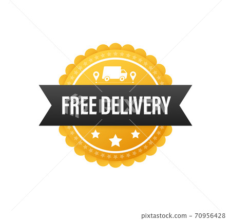 Free delivery. Badge with truck. Price tag. Vector stock illustrtaion. 70956428