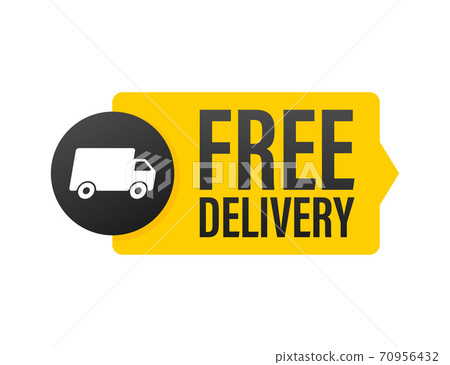 Free delivery. Badge with truck. Price tag. Vector stock illustrtaion. 70956432