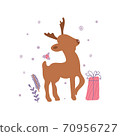 Christmas minimalistic card with reindeer and ball. Vector illustration with winter motif 70956727