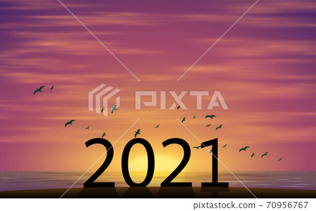 2021 number on the beach in morning 70956767