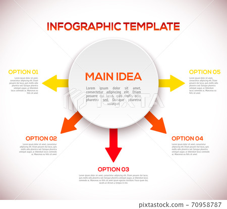 Infographics template with arrows and 3D circle. 70958787