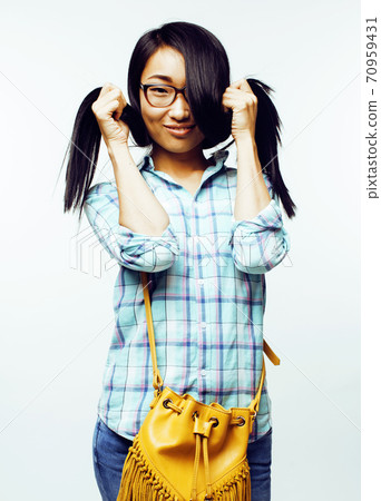 young pretty long hair asian woman happy smiling emotional posing isolated on white background, lifestyle people concept young pretty long hair asian woman happy smiling emotional posing isolated on white background, lifestyle people concept 70959431