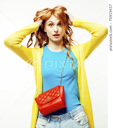 young pretty red hair woman happy smiling isolated on white background, lifestyle people concept close up young pretty red hair woman happy smiling isolated on white background, lifestyle people concept close up 70959437