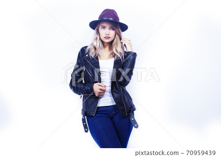 young pretty blond girl hipster in hat posing smiling happy isolated on white background, lifestyle people concept young pretty blond girl hipster in hat posing smiling happy isolated on white background, lifestyle people concept 70959439