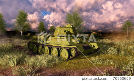 Old soviet tank T 34 take aim at the camera 3D Old soviet tank T 34 take aim at the camera 3D 70960699