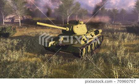 Russian main battle tank T 34 at battlefield 3D 70960707