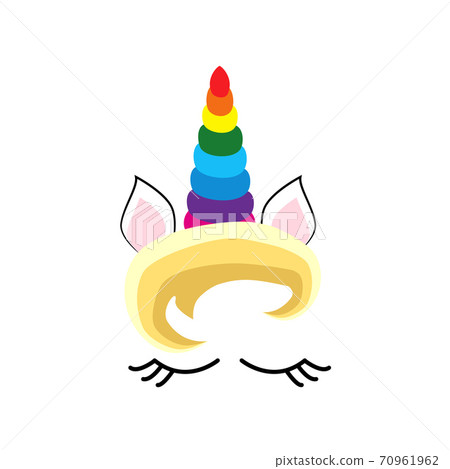 Happy unicorn face. Hand drawn style. Just believe. Birthday decoration theme illustration. Happy unicorn face. Hand drawn style. Just believe. Birthday decoration theme illustration. 70961962