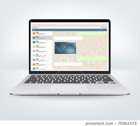 Vector notebook with messenger application on the screen. Photoreal mockup. Template for a content Vector notebook with messenger application on the screen. Photoreal mockup. Template for a content 70962478