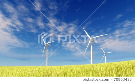 Wind turbines against blue cloudy sky at daytime Wind turbines against blue cloudy sky at daytime 70963453