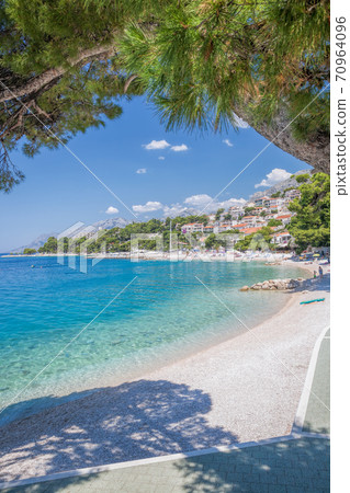 Amazing Croatian beaches with blue sky in Brela, Dalmatia, Croatia 70964096