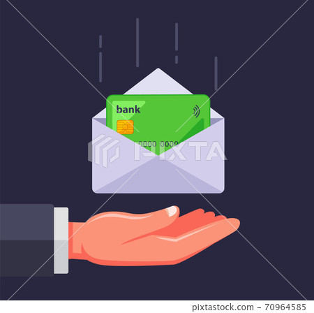 bank card in an envelope. receive a credit card by mail.  70964585