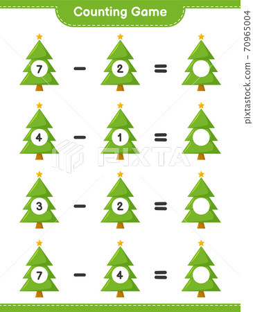 Counting game, count the number of Christmas Tree and write the result. Educational children game, printable worksheet, vector illustration 70965004