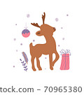 Christmas minimalistic card with reindeer and ball. Vector illustration with winter motif 70965380