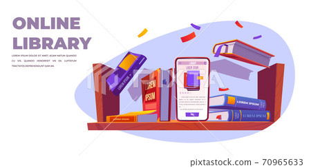 Online library service, smartphone with books Online library service, smartphone with books 70965633