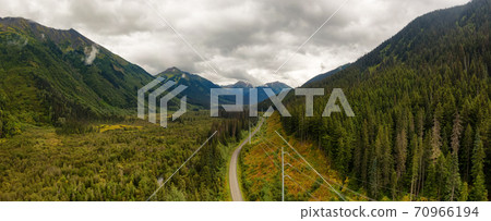 Panoramic View of Scenic Road surrounded by Mountains in Canadian Nature 70966194
