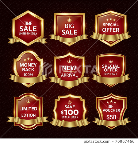 Top Rated Golden Label With Red Ribbons, Vector Illustration