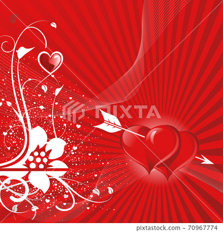 Two-color red background with hearts with a white arrow in them Two-color red background with hearts with a white arrow in them 70967774