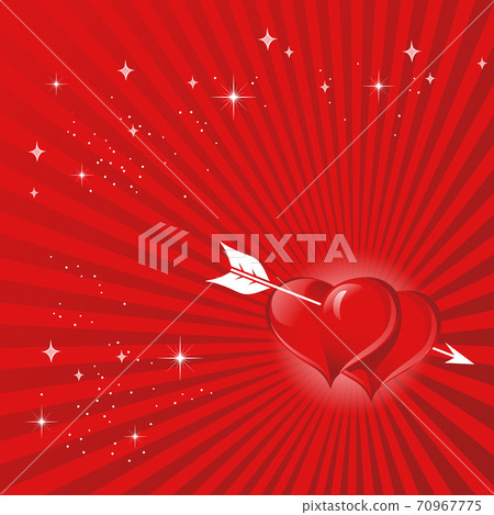 Two-color red background with hearts with a white arrow in them Two-color red background with hearts with a white arrow in them 70967775