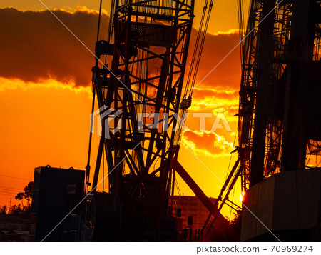 Sunset scene of construction site 70969274