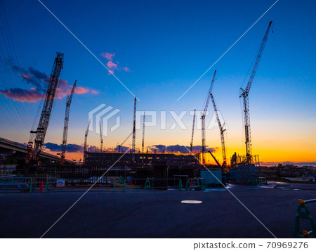 Sunset scene of construction site 70969276