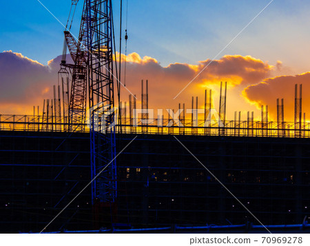 Sunset scene of construction site 70969278
