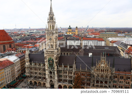 Old Town Hall and Christmas Market in Munich as seen from St. Peter's Church Old Town Hall and Christmas Market in Munich as seen from St. Peter's Church 70969511