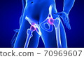 Hip Pain close-up illustration. Blue Human Anatomy Body 3D Scan render on blue background 70969607