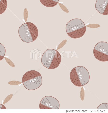 Pale seamless food pattern with apples. Cartoon fruit elements on light background. Pastel palette. 70971574